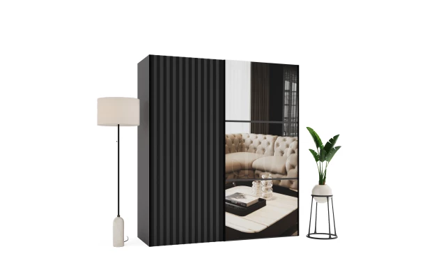 Szafa przesuwna dwudrzwiowa z lamelami i lustrem na wymiar NUNKI PREMIUM - design i funkcjonalnosc w parze