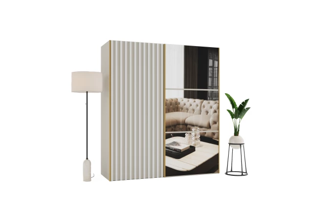 Szafa przesuwna dwudrzwiowa z lamelami i lustrem na wymiar NUNKI PREMIUM - design i funkcjonalnosc w parze