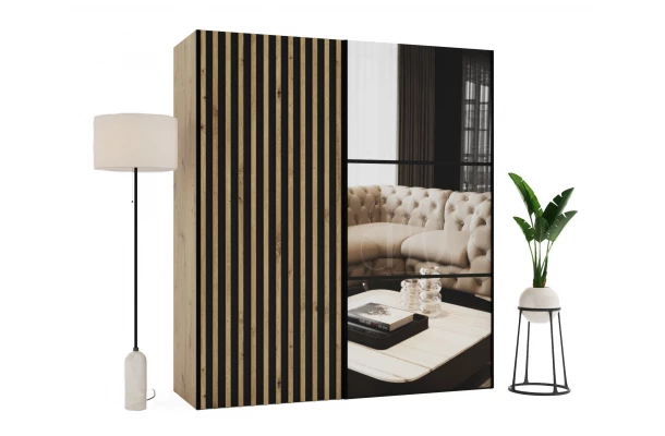 Szafa przesuwna dwudrzwiowa z lamelami i lustrem na wymiar NUNKI PREMIUM - design i funkcjonalnosc w parze