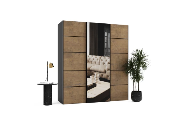 Szafa przesuwna trzydrzwiowa z listwami ozdobnymi i lustrem na wymiar NIKA PREMIUM - design i funkcjonalnosc w parze