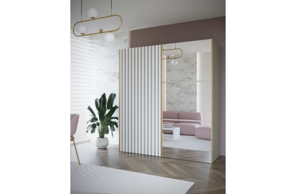 Szafa przesuwna dwudrzwiowa z lamelami i lustrem na wymiar NUNKI PREMIUM - design i funkcjonalnosc w parze
