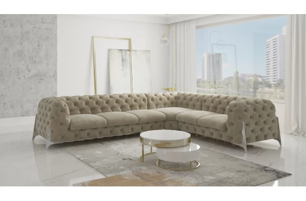 Narożnik sześcioosobowy pikowany Chesterfield KALIFORNIA 3+E+2 - bok