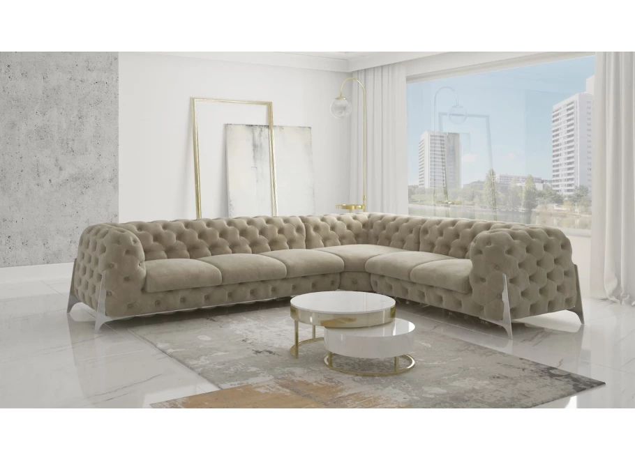 Narożnik sześcioosobowy pikowany Chesterfield KALIFORNIA 3+E+2