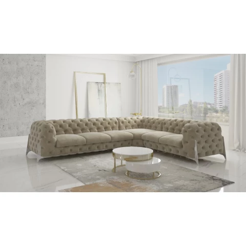 Narożnik sześcioosobowy pikowany Chesterfield KALIFORNIA 3+E+2