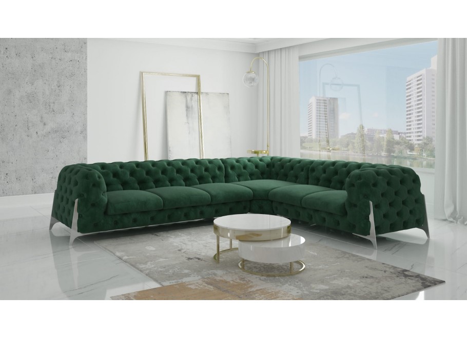 Narożnik sześcioosobowy pikowany Chesterfield KALIFORNIA 3+E+2 12