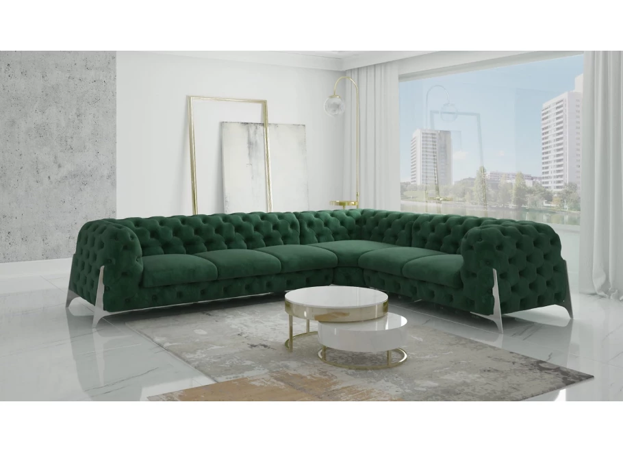 Narożnik sześcioosobowy pikowany Chesterfield KALIFORNIA 3+E+2