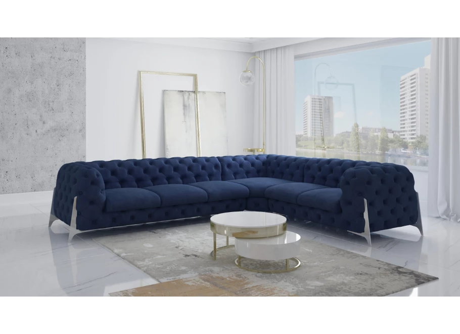Narożnik sześcioosobowy pikowany Chesterfield KALIFORNIA 3+E+2