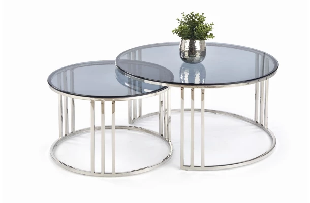 MERCURY zestaw 2 ław, stelaż - srebrny, szkło - dymiony - design i funkcjonalnosc w parze