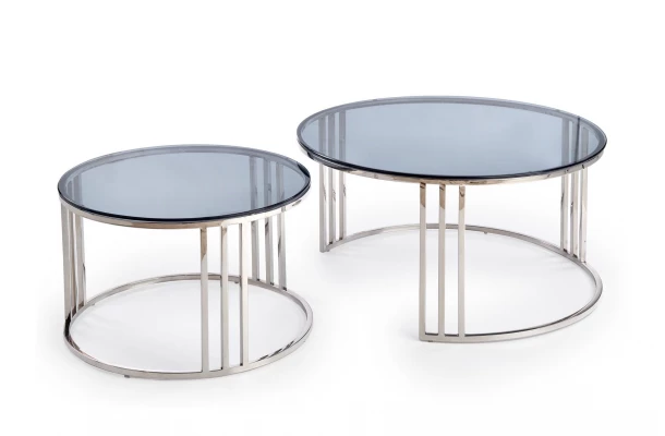 MERCURY zestaw 2 ław, stelaż - srebrny, szkło - dymiony - design i funkcjonalnosc w parze