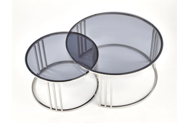 MERCURY zestaw 2 ław, stelaż - srebrny, szkło - dymiony - design i funkcjonalnosc w parze