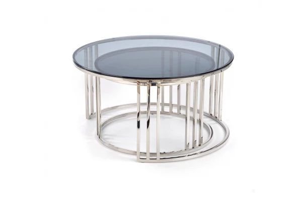 MERCURY zestaw 2 ław, stelaż - srebrny, szkło - dymiony - design i funkcjonalnosc w parze