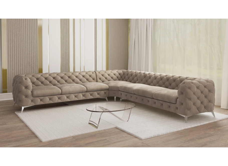 Narożnik siedmioosobowy pikowany glamour Chesterfield TEO 3+E+3