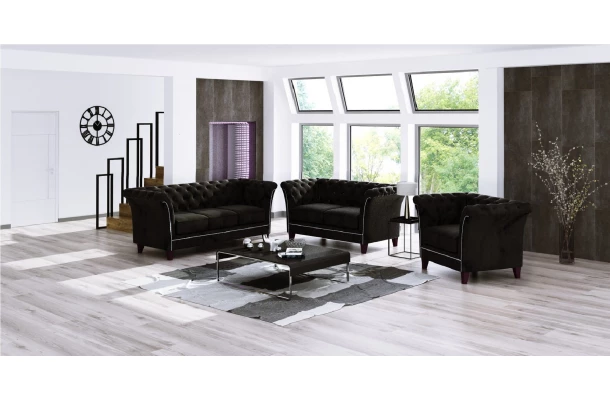 Zestaw mebli pikowanych glamour 3+2+1 HASSO - sofy