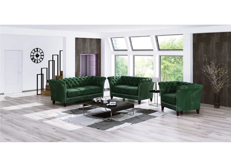 Zestaw mebli pikowanych glamour 3+2+1 HASSO