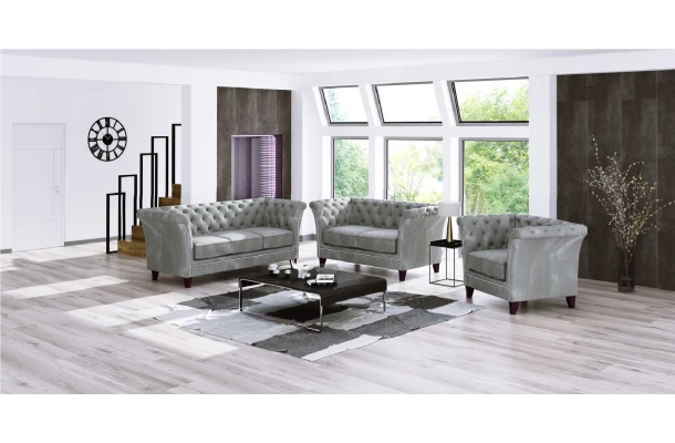 Zestaw mebli pikowanych glamour 3+2+1 HASSO - eleganckie