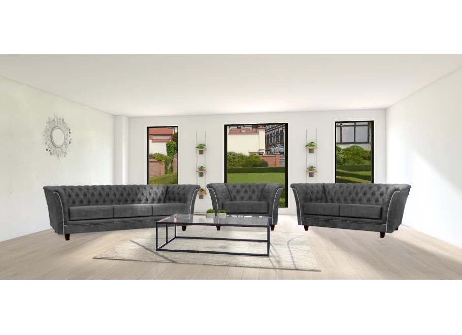 Zestaw mebli pikowanych glamour 3+2+1 HASSO
