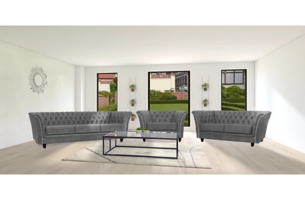 Zestaw mebli pikowanych glamour 3+2+1 HASSO - zestawy
