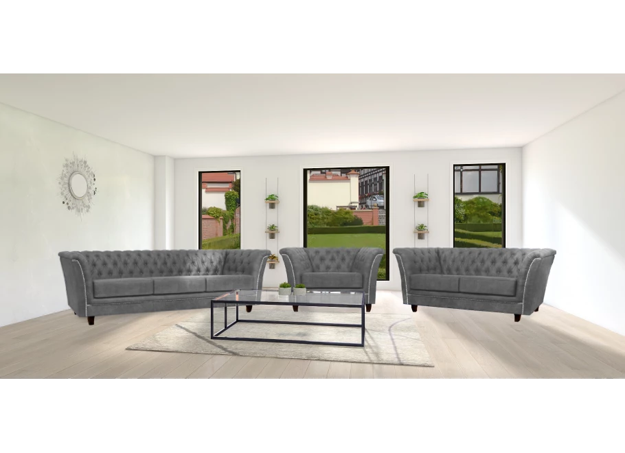 Zestaw mebli pikowanych glamour 3+2+1 HASSO