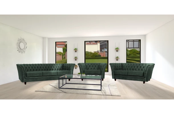 Zestaw mebli pikowanych glamour 3+2+1 HASSO - stylowe