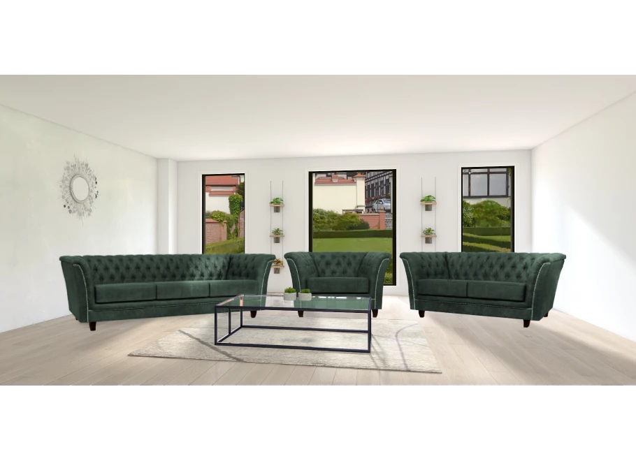 Zestaw mebli pikowanych glamour 3+2+1 HASSO
