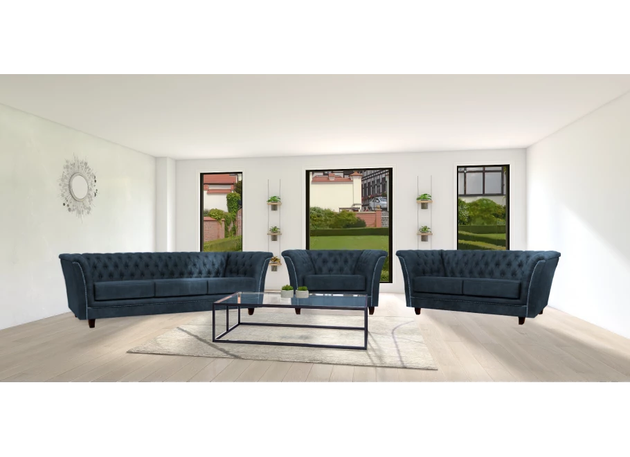 Zestaw mebli pikowanych glamour 3+2+1 HASSO