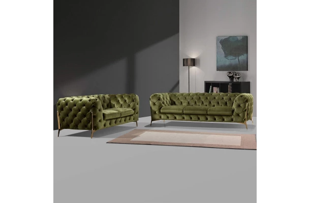 Zestaw mebli pikowanych glamour luksusowy 3+2 TEO HIGH - stylowe