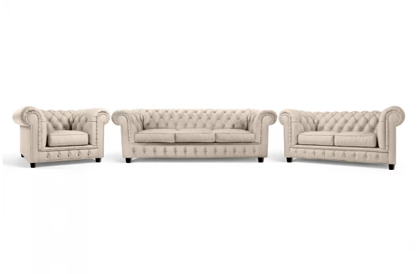 Zestaw mebli pikowanych glamour Chesterfield 3+2+1 SOLARIS - komplety