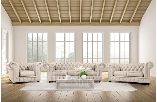 Zestaw mebli pikowanych glamour Chesterfield 3+2+1 SOLARIS - wypoczynkowe