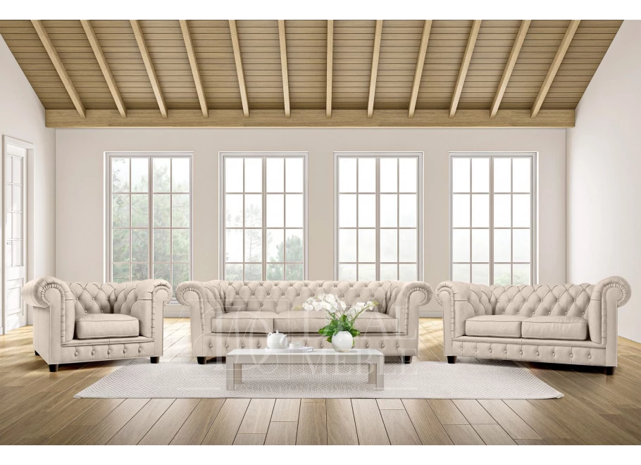 Zestaw mebli pikowanych glamour Chesterfield 3+2+1 SOLARIS