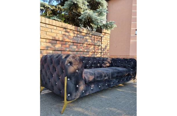 Sofa trzyosobowa pikowana glamour Chesterfield TEO HIGH BLINK 3 - sofy