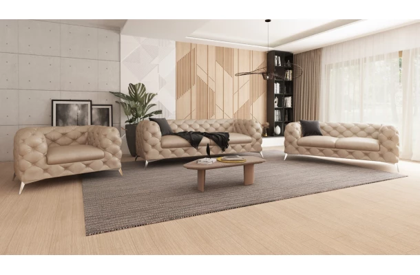 Zestaw mebli pikowanych glamour Chesterfield 2,5+2+1 TEO - komplety