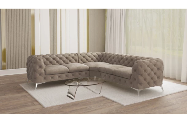 Narożnik pięcioosobowy luksusowy pikowany Chesterfield TEO 2+E+2 - bok