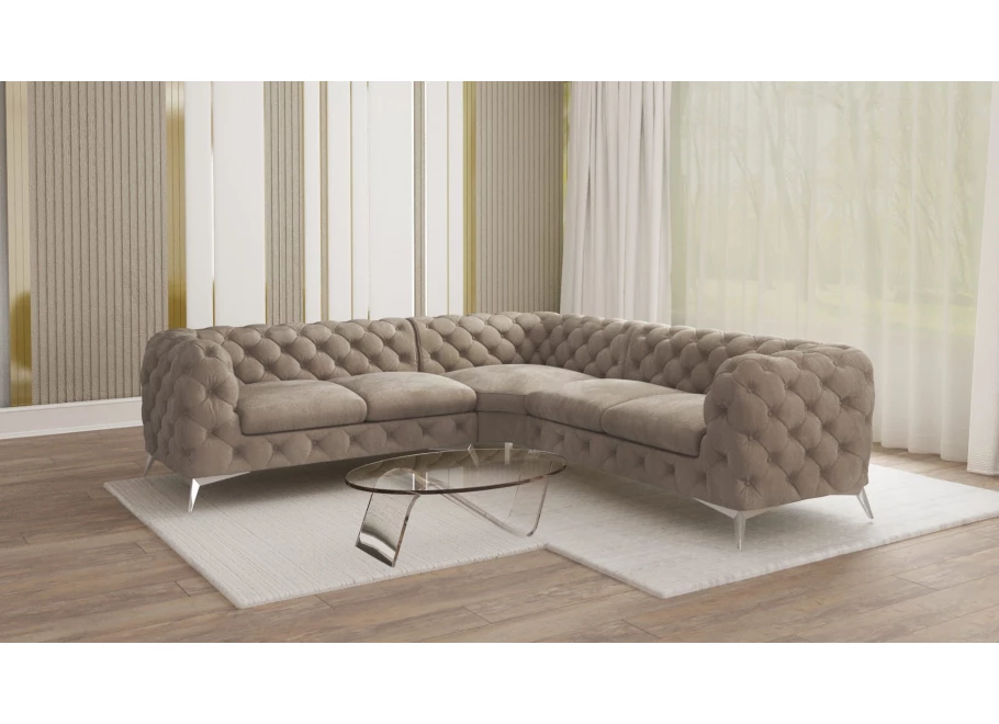 Narożnik pięcioosobowy luksusowy pikowany Chesterfield TEO 2+E+2