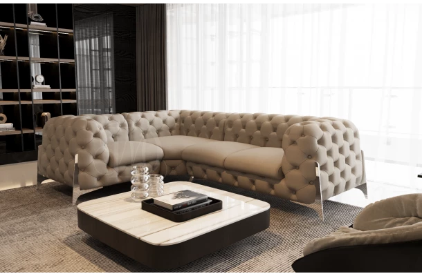 Narożnik czteroosobowy pikowany glamour Chesterfield KALIFORNIA 1+E+2 - bok Narożnik czteroosobowy pikowany glamour Chesterfield KALIFORNIA 1+E+2 - bok