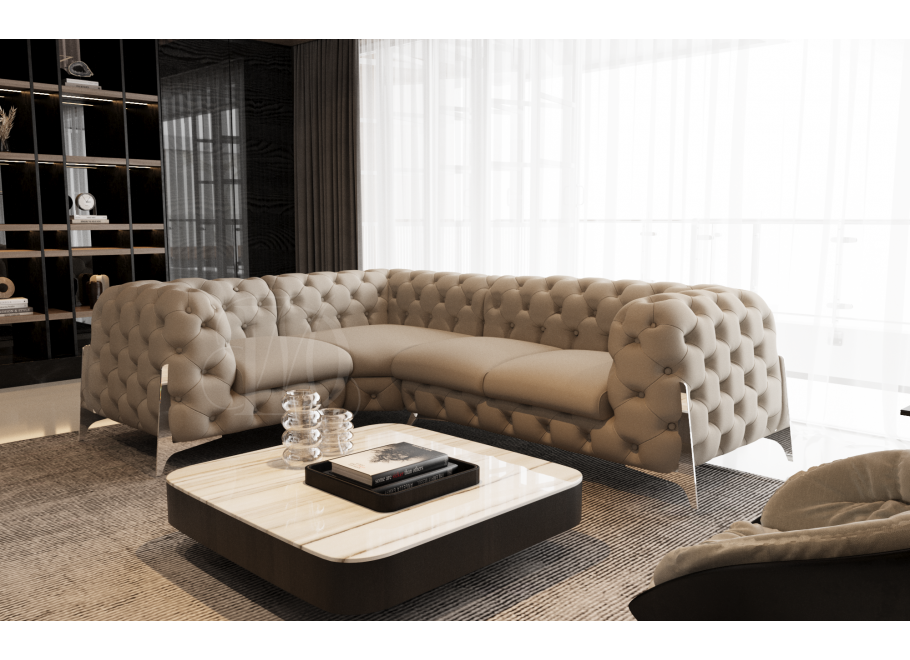 Narożnik czteroosobowy pikowany glamour Chesterfield KALIFORNIA 1+E+2 4