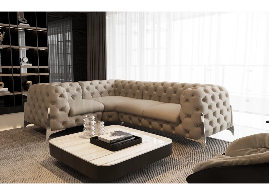 Narożnik czteroosobowy pikowany glamour Chesterfield KALIFORNIA 1+E+2 Narożnik czteroosobowy pikowany glamour Chesterfield KALIFORNIA 1+E+2