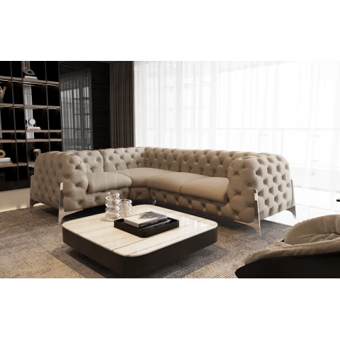 Narożnik czteroosobowy pikowany glamour Chesterfield...