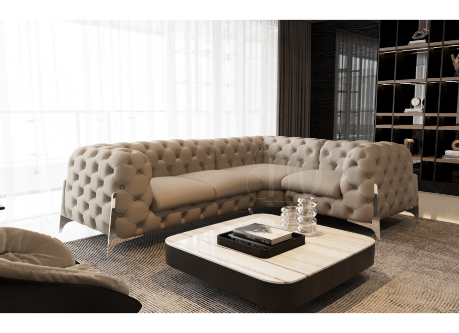 Narożnik czteroosobowy pikowany glamour Chesterfield KALIFORNIA 1+E+2 7