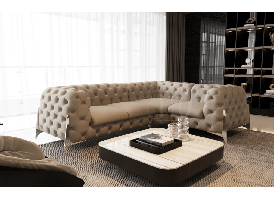 Narożnik czteroosobowy pikowany glamour Chesterfield KALIFORNIA 1+E+2 Narożnik czteroosobowy pikowany glamour Chesterfield KALIFORNIA 1+E+2