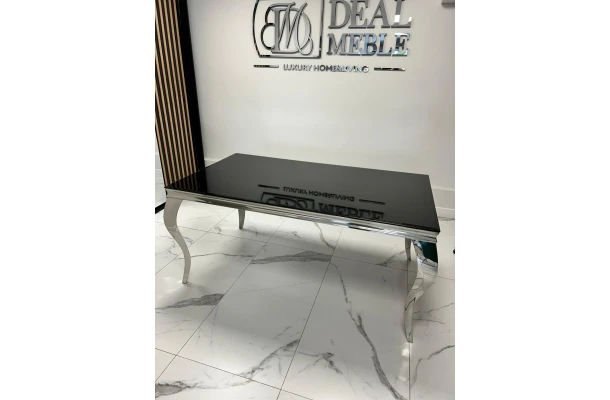 Stół elegance glamour srebrny z czarnym szkłem 160x90 - design i funkcjonalnosc w parze
