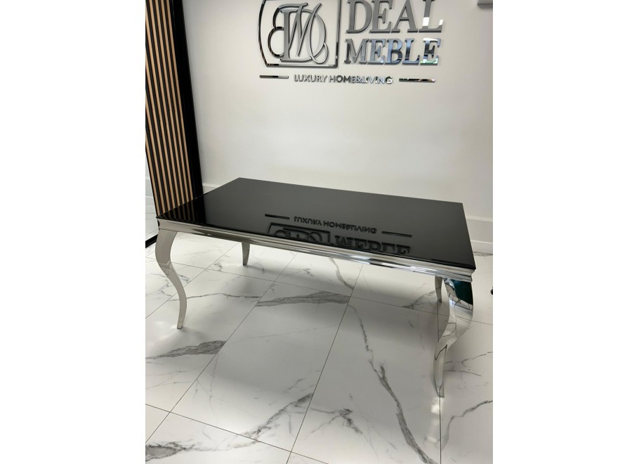 Stół elegance glamour srebrny z czarnym szkłem 160x90 4