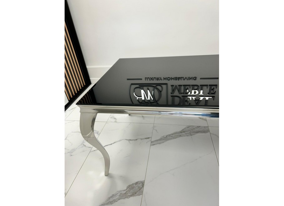 Stół elegance glamour srebrny z czarnym szkłem 160x90 3