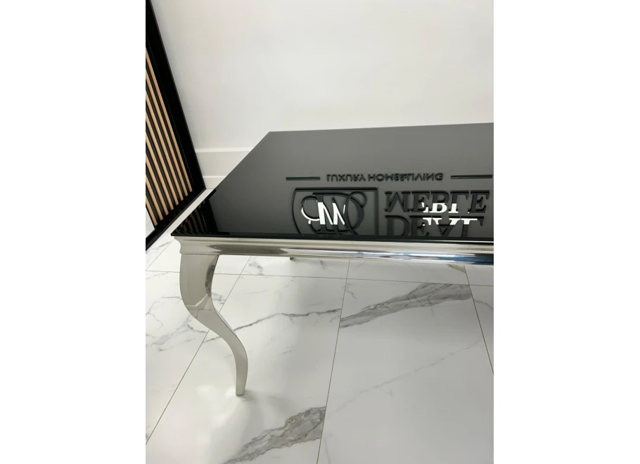 Stół elegance glamour srebrny z czarnym szkłem 160x90