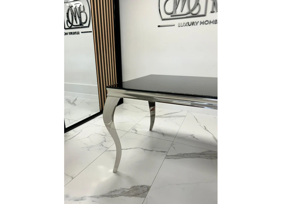 Stół elegance glamour srebrny z czarnym szkłem 160x90