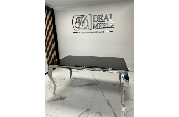 Stół elegance glamour srebrny z czarnym szkłem 160x90 - design i funkcjonalnosc w parze