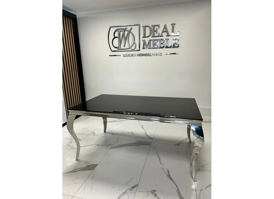 Stół elegance glamour srebrny z czarnym szkłem 160x90
