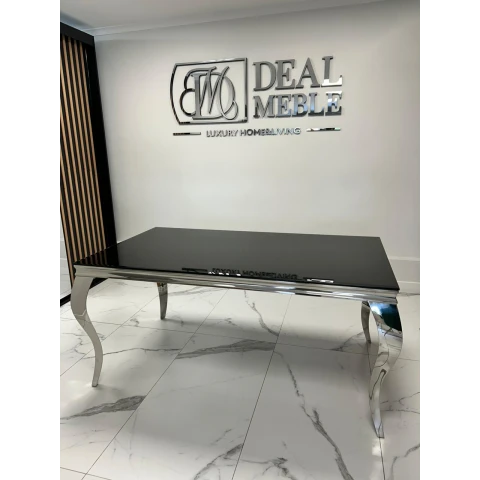 Stół elegance glamour srebrny z czarnym szkłem 160x90