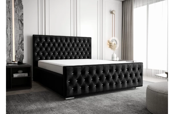 Łóżko tapicerowane z krzystałkami glamour MORI - eleganckie