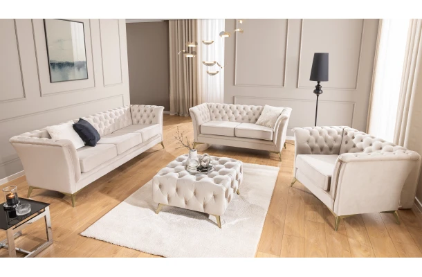 Sofa trzyosobowa pikowana Chesterfield HASSO BIS - design i funkcjonalnosc w parze