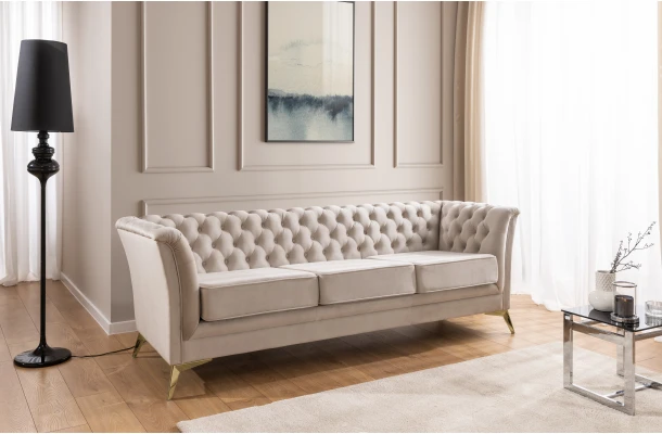 Sofa trzyosobowa pikowana Chesterfield HASSO BIS - design i funkcjonalnosc w parze